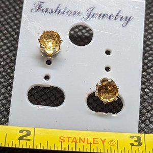 Small round faceted citrine studs sterling
